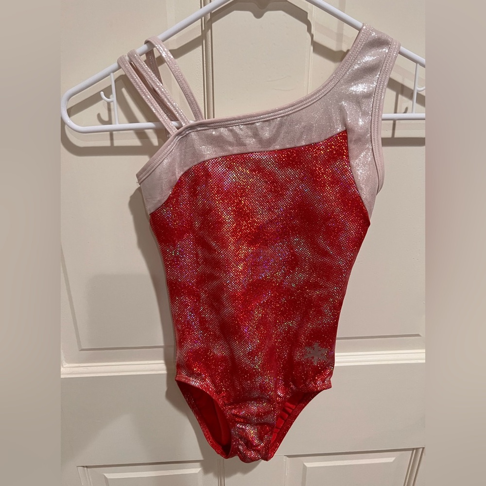 Snowflake Girls Red White Silver Sparkle Shimmer Gymnastics Dance CHILD LRG